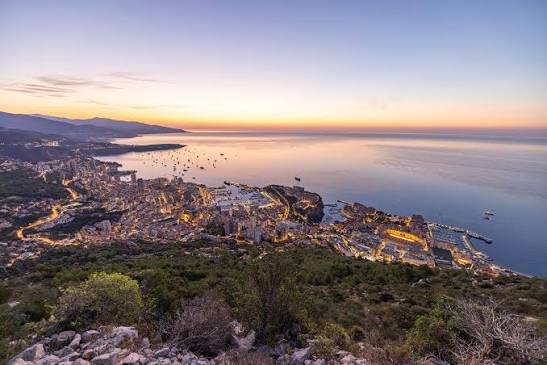 Monaco and the Mediterranean at sunset from above