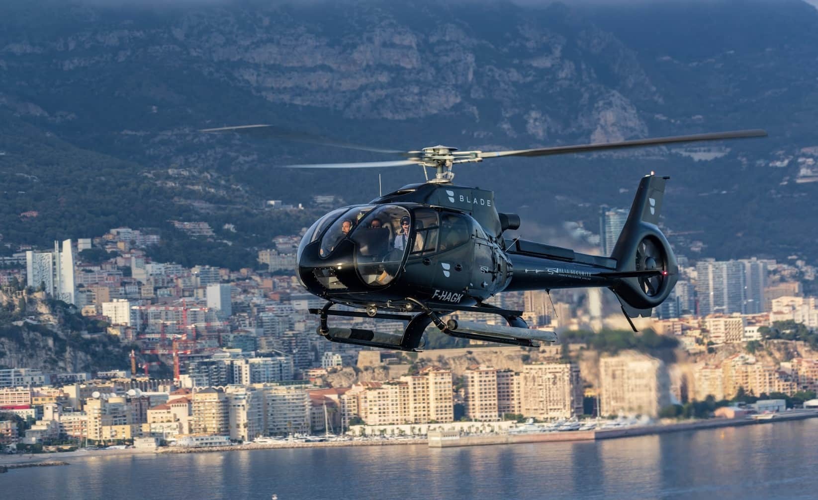 Helicopter in flight above Monaco
